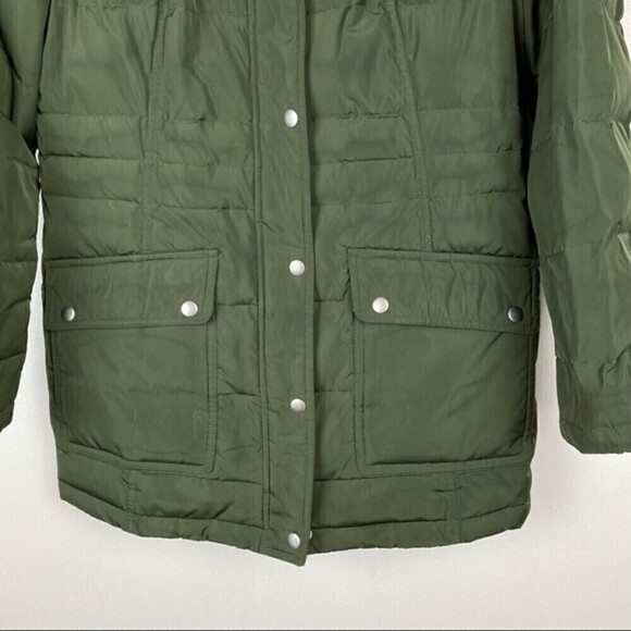 GH Bass Down Puffer Faux Fur Jacket Winter Coat Army Green Size M - Picture 3 of 9